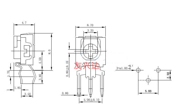 防松下立式可调电阻RM065-H5规格图纸