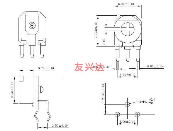 6mm立式插件可调电阻RM065G-H3规格图纸