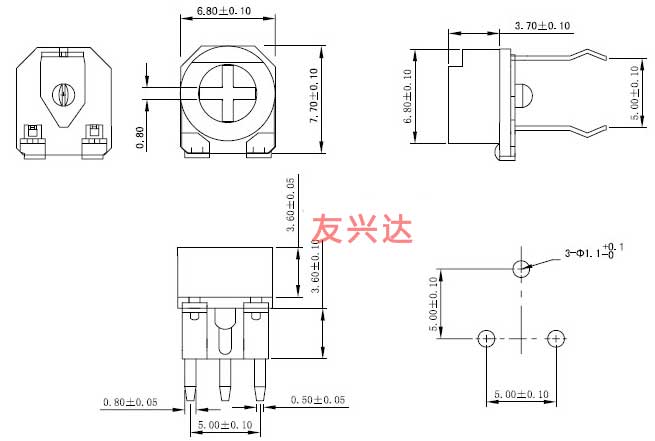6mm卧式陶瓷可调电阻RM065G-V4规格图纸